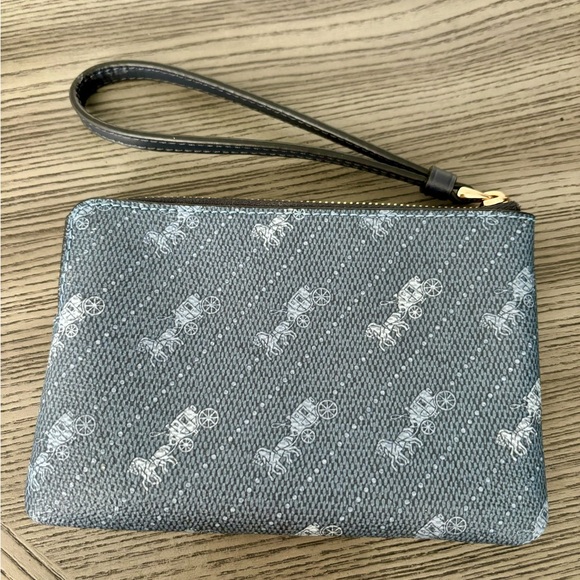 Coach Denim Horse and Carriage Dot Print Corner Zip Wristlet - Picture 2 of 3